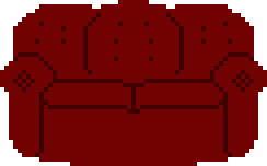 A pixel image of a rounded, red two-seated couch.