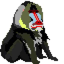 A pixel gif of a smug-looking mandrill moving their head up and down.